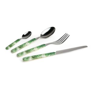 Excelsa Foliage 24 Piece Stainless Steel Cutlery Set, Service For 6 black/gray/green