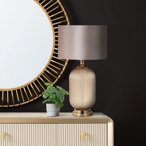 Mercer41 Rovel 77.5cm Living Room Table Lamp with Glass Base, Bedside Buffet Lamp for Bedroom red/pink 77.5 H x 43.0 W x 43.0 D cm