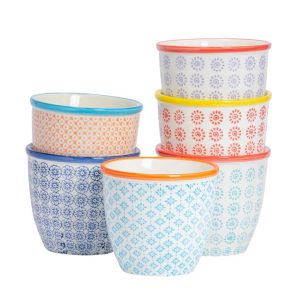 Nicola Spring - Hand-Printed Plant Pots - 14cm - 6 Colours - Pack of 6 blue/indigo/orange/red 12.5 H x 13.8 W x 13.8 D cm