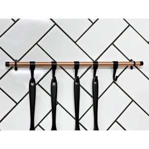 QuirkHub Copper & Black Wall Mounted Pot Rack brown/red 70cm