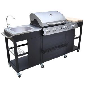 Symple Stuff Outdoor Kitchen Barbecue Montana 4 Burners gray/white 112.0 H x 204.0 W x 59.0 D cm