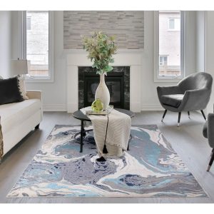 Ivy Bronx Oath Metallic Blue/Grey/Beige Rug blue/gray/white 120.0 W x 0.8 D cm