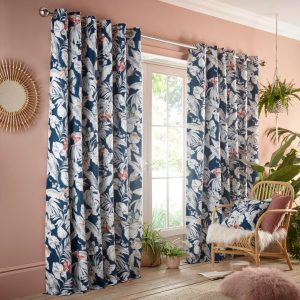 17 Stories Bennison Flutur Eyelet Room Darkening Curtains blue/white 229.0 H x 229.0 W cm