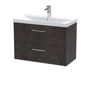 Hudson Reed Juno 800mm Wall Hung Single Vanity Unit brown/white 58.9 H x 80.0 W x 39.5 D cm