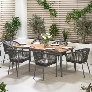 Sol 27 Outdoor Aarmaan 6 Seater Dining Set with Cushions brown/white
