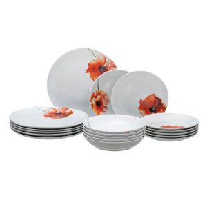 Classicliving Pape Porcelain China Dinnerware - Set of 18 red/white