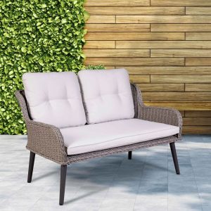 Dellonda 128.5cm Wide Outdoor Garden Loveseat with Cushions gray/pink/white 75.5 H x 128.5 W x 79.0 D cm