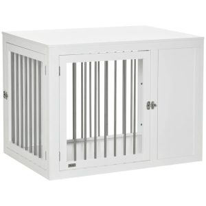 PawHut Dog Pet Crate brown/white 79.3 H x 107.0 W x 71.3 D cm