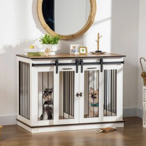PawHut Dog Cage brown/white 88.5 H x 120.0 W x 60.0 D cm
