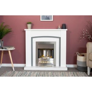 Adam Chilton Fireplace In Pure White & Grey With Helios Electric Fire In Brushed Steel, 39 Inch brown/white 93.0 H x 100.0 W x 30.0 D cm