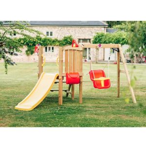 Plum Toddlers Tower Swing Set brown/yellow 123.0 H x 162.0 W x 244.0 D cm