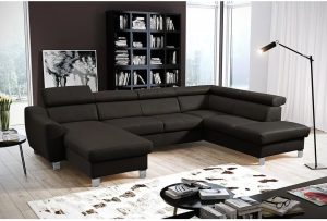 17 Stories Avais Leather Large Corner Sofa in U-form brown 92.0 H x 315.0 W x 206.0 D cm
