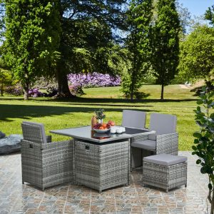 17 Stories Ettie 8 Seater Dining Set with Cushions gray 110.0 W x 110.0 D cm