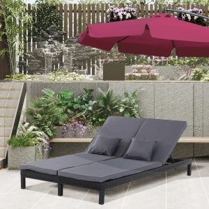 17 Stories Gennett Double Reclining Sun Lounger with Cushion black 28.0 H x 120.0 W x 195.0 D cm