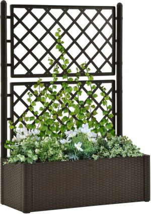 17 Stories Marci Plastic Self-Watering Planter Box with Trellis brown 142.0 H x 43.0 W x 100.0 D cm
