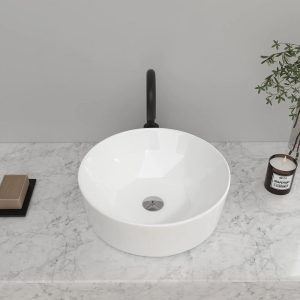 17 Stories Milissent 40.5cm L 40.5mm W White Ceramic Circular Countertop Basin Bathroom Sink with Overflow white 1.46 H x 4.05 W x 4.05 D cm