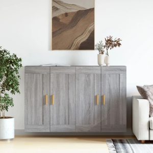17 Stories Wall Mounted Cabinets 2 Pcs Engineered Wood_4 gray 90.0 H x 69.5 W x 34.0 D cm