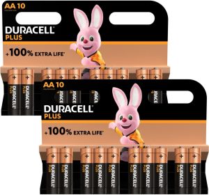 20 x Duracell Plus AA Batteries 100% Extra Life LR6 MN1500