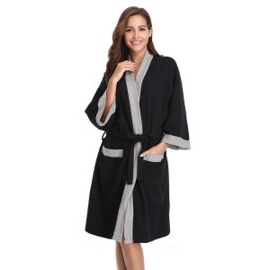 Belfry Bathroom Waffle Dressing Gowns Unisex Kimono Robe Cotton Lightweight Bathrobe For All Seasons Spa Hotel Sleepwear 120.0 H cm