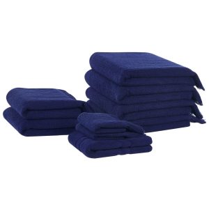 Beliani Set Of 9 Cotton Terry Towels Mint blue 70.0 W cm