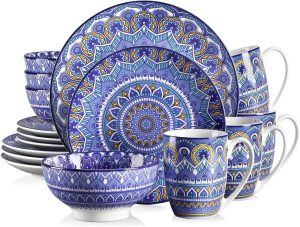 Blue Elephant Mandalc 16 Piece Dinnerware Set, Service for 4 blue