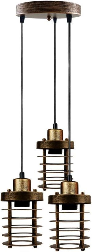 Borough Wharf Bedolla 3-Light Kitchen Island Drum Pendant brown 10.0 W x 110.0 D cm
