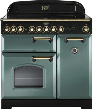 Rangemaster CDL90ECMG/B Classic Deluxe 90cm Electric Ceramic Range Cooker-Mineral Green/Brass