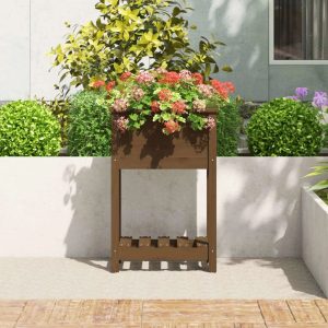 Brayden Studio Planter With Shelf Grey 82.5X34.5X81 Cm Solid Wood Pine brown 81.0 H x 54.0 W x 34.5 D cm