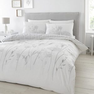 Catherine Lansfield Meadowsweet Floral Super King Duvet Set White Grey