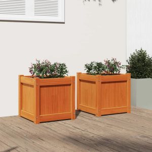Dakota Fields Brieuc Wood Outdoor Planter Box orange