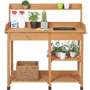 Dakota Fields Potting Bench Table Removable Sink brown 121.0 H x 114.8 W x 45.0 D cm