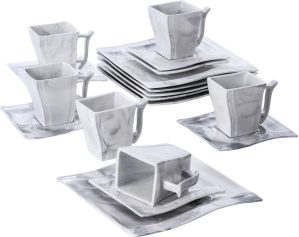 Ivy Bronx FLORAC-GREY 18-Piece Marble Gray Porcelain Coffee /Tea/Dessert Set, Serving For 6 gray