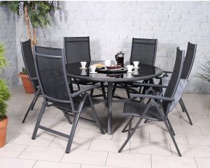Ebern Designs SORRENTO 6 Seater Round Recliner Set with Textylene Multi Position Chairs black
