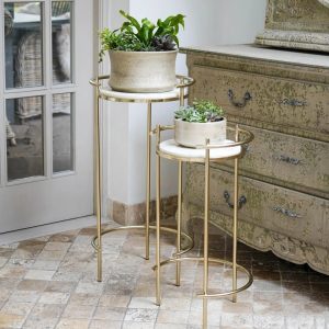 Fairmont Park Parkline Two Piece Nested Marble Top Plant Stand Set yellow 72.0 H x 37.0 W x 37.0 D cm