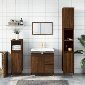 Latitude Run 3 Piece Bathroom Furniture Set Smoked Oak Engineered Wood brown 190.0 H x 65.0 W x 33.0 D cm
