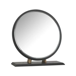 Latitude Run Lippincott Round Wood Framed Freestanding Makeup Mirror in Peppercorn brown 56.0 H x 56.0 W x 19.0 D cm