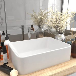 Metro Kratz Ceramic Rectangular Bathroom Sink white