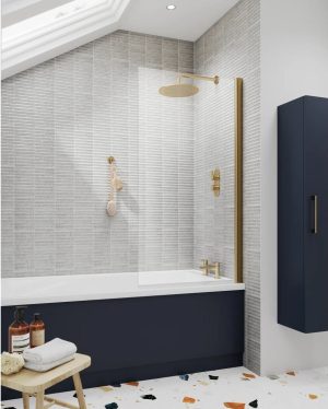 Nuie Pacific Straight Glass Hinged Bath Screen yellow 143.0 H x 0.6 D cm