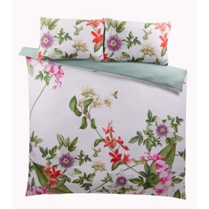 Wedgwood White/Green/Pink Microfibre 275 TC Reversible Duvet Cover Set Kingsize Duvet Cover + 2 Pillowcases