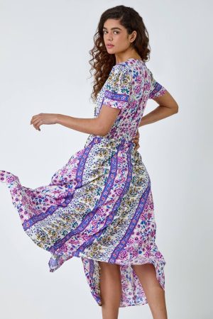 Roman Abstract Print Button Maxi Dress in Purple - Size 12 12 female