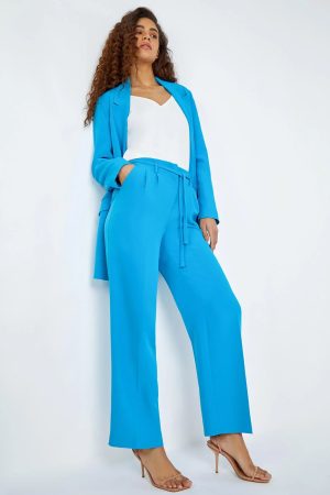 Roman Crepe Stretch Straight Leg Trousers in Turquoise 20 female