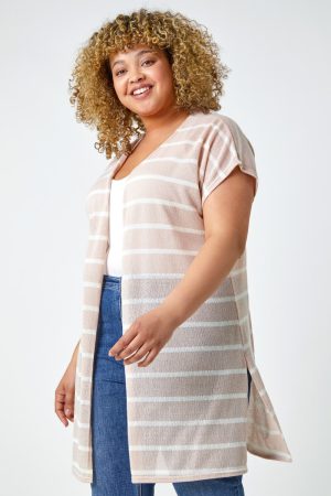 Roman Curve Curve Longline Striped Cardigan in Stone 2224 female