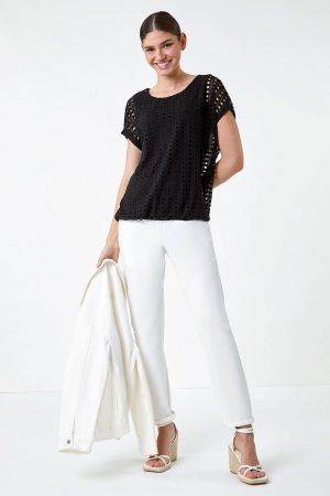Roman Cut Out Detail Stretch Top in Black 10 female
