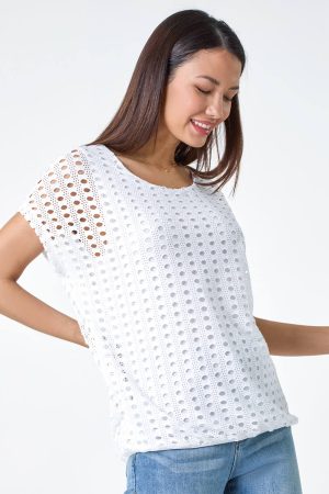 Roman Cut Out Detail Stretch Top in Ivory 10 female