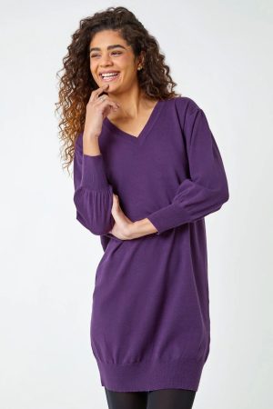 Roman Longline Knitted Jumper Dress in Purple 18 female