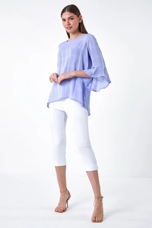 Roman Satin Stripe Frill Sleeve Top in Light Blue 10 female