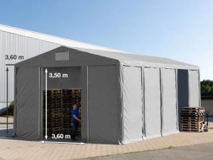 Toolport 8x10m 3.6m Sides Storage Tent / Shelter w. ground frame and sliding door, PVC 850, grey without statics package - (79837)