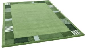Theko Royal Nepali Hand Tufted Wool Green Rug white 160.0 H x 90.0 W x 1.0 D cm