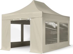 Toolport 3x4.5m PES 800 Pop up gazebo PROFESSIONAL Aluminium 40 mm, incl. Sidewalls with Panorama Windows, cream - (600197)