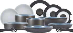 Tower Freedom 13 Piece Cookware Set with Ceramic Coating, Stackable Design and Detachable Handles, Graphite, Aluminium